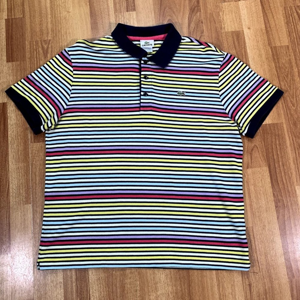 Lacoste Polo Shirt Mens US Large Size 6 Multicolor Stripes Green Gator